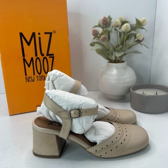 Miz Mooz Storrs Leather Slingback Heels Sandals Cream Women's 6.5/EU 37 Tried On - Picture 1 of 10